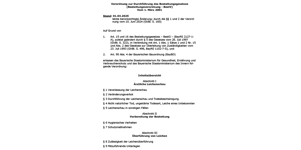 Verordnung zur Durchführung des Bestattungsgesetzes